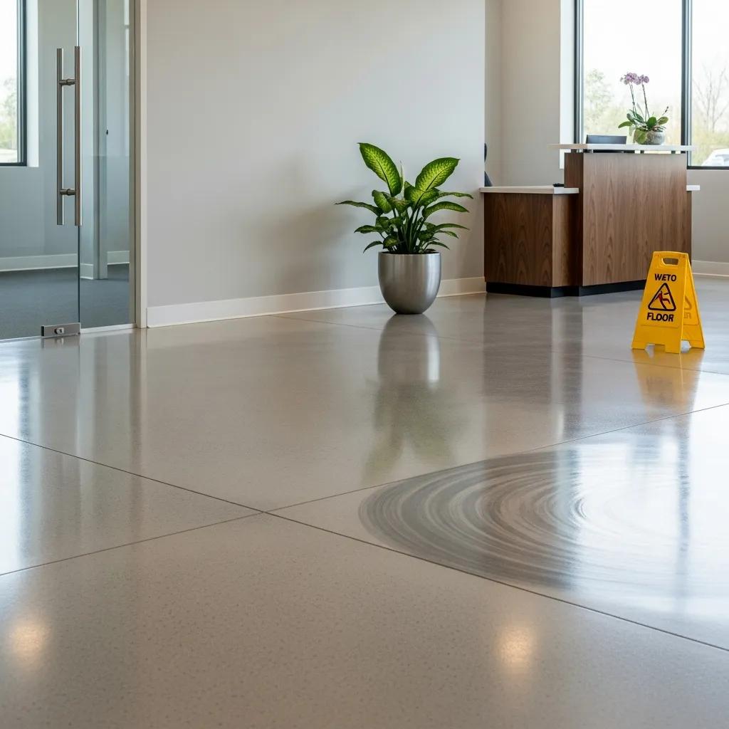 Polished concrete floor showcasing durability and aesthetic appeal in a commercial environment